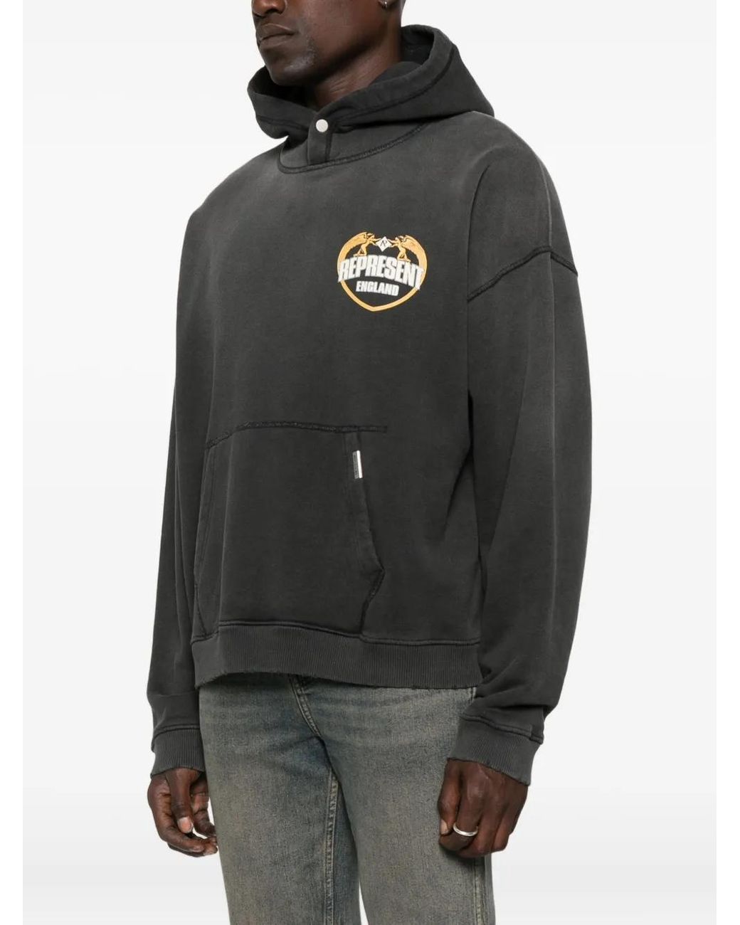 Represent Black Logo-Embroidered Hoodie for men