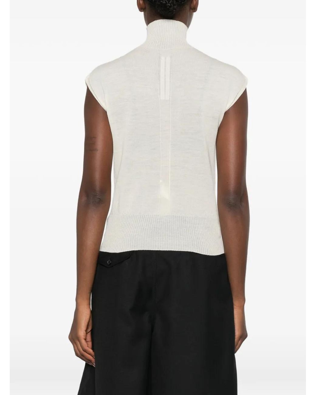 Rick Owens White Haut Côtelé À Col Roulé