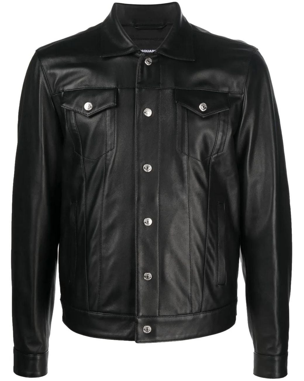 DSquared² Black Leather Dan Jeans Jacket for men