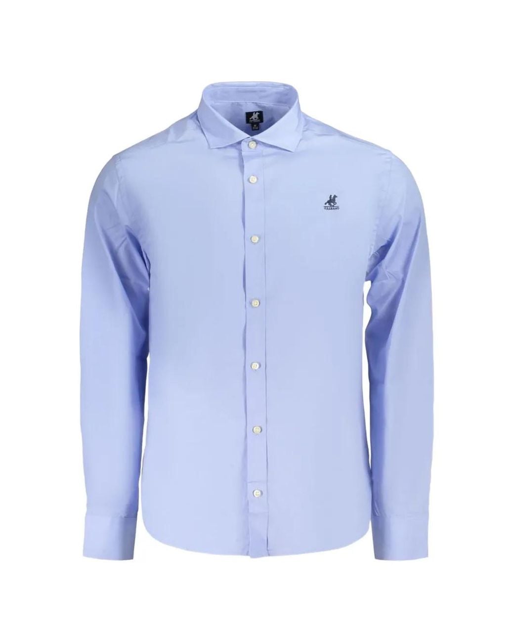 U.S. Grand Blue Embroidered-Logo Long-Sleeve Shirt for men