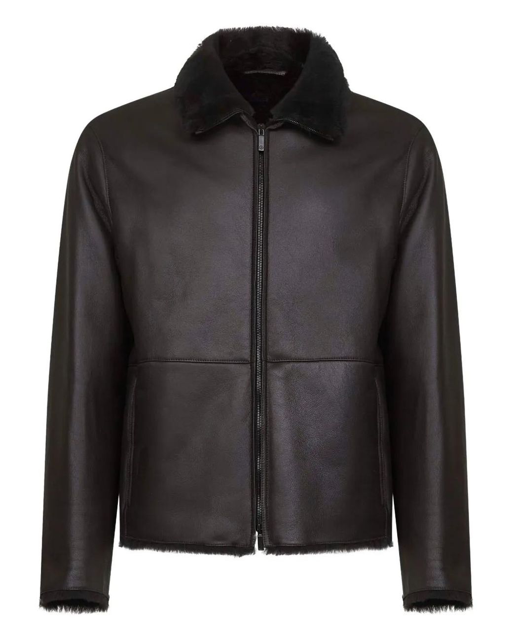 Giorgio Armani Fur-Collar Leather Jacket in Black for Men | Lyst