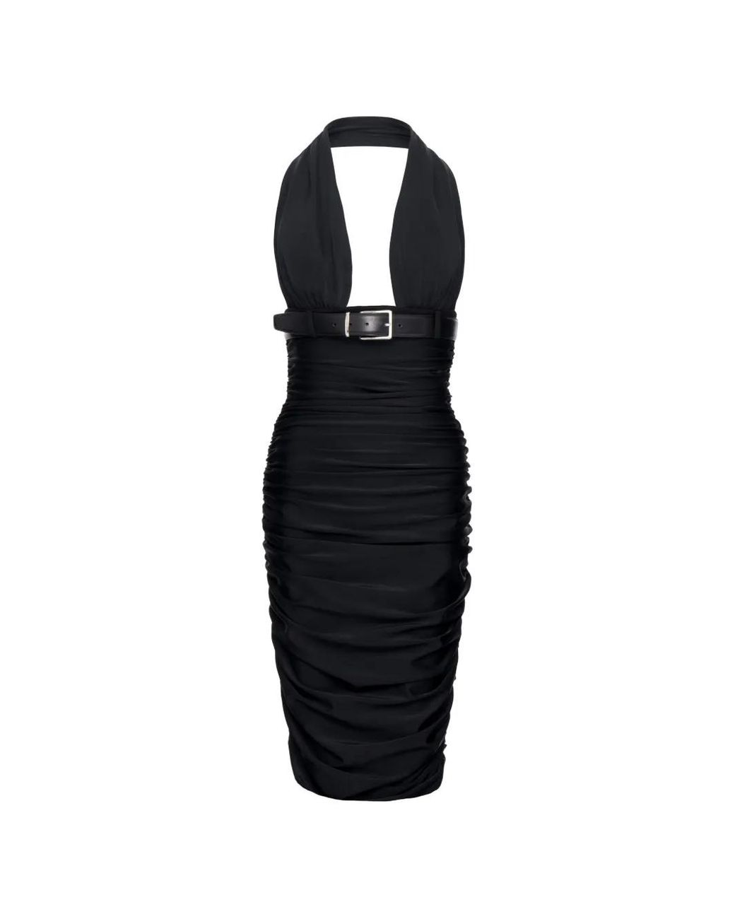 MEDEA Black Ruched Midi Dress