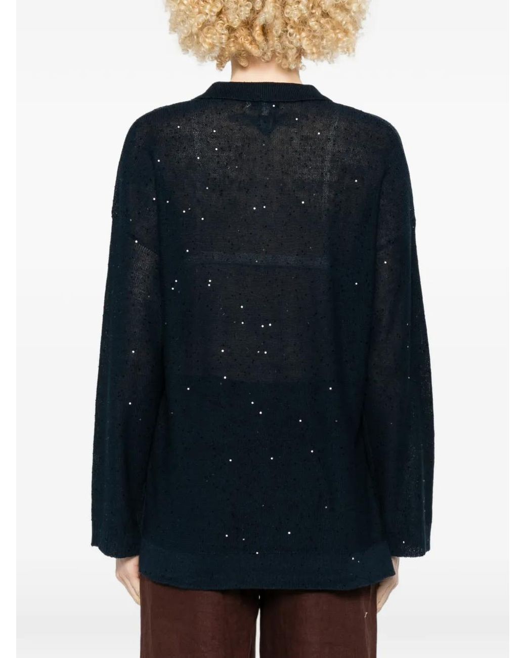 Antonelli Blue V-Neck Embellished Sweater