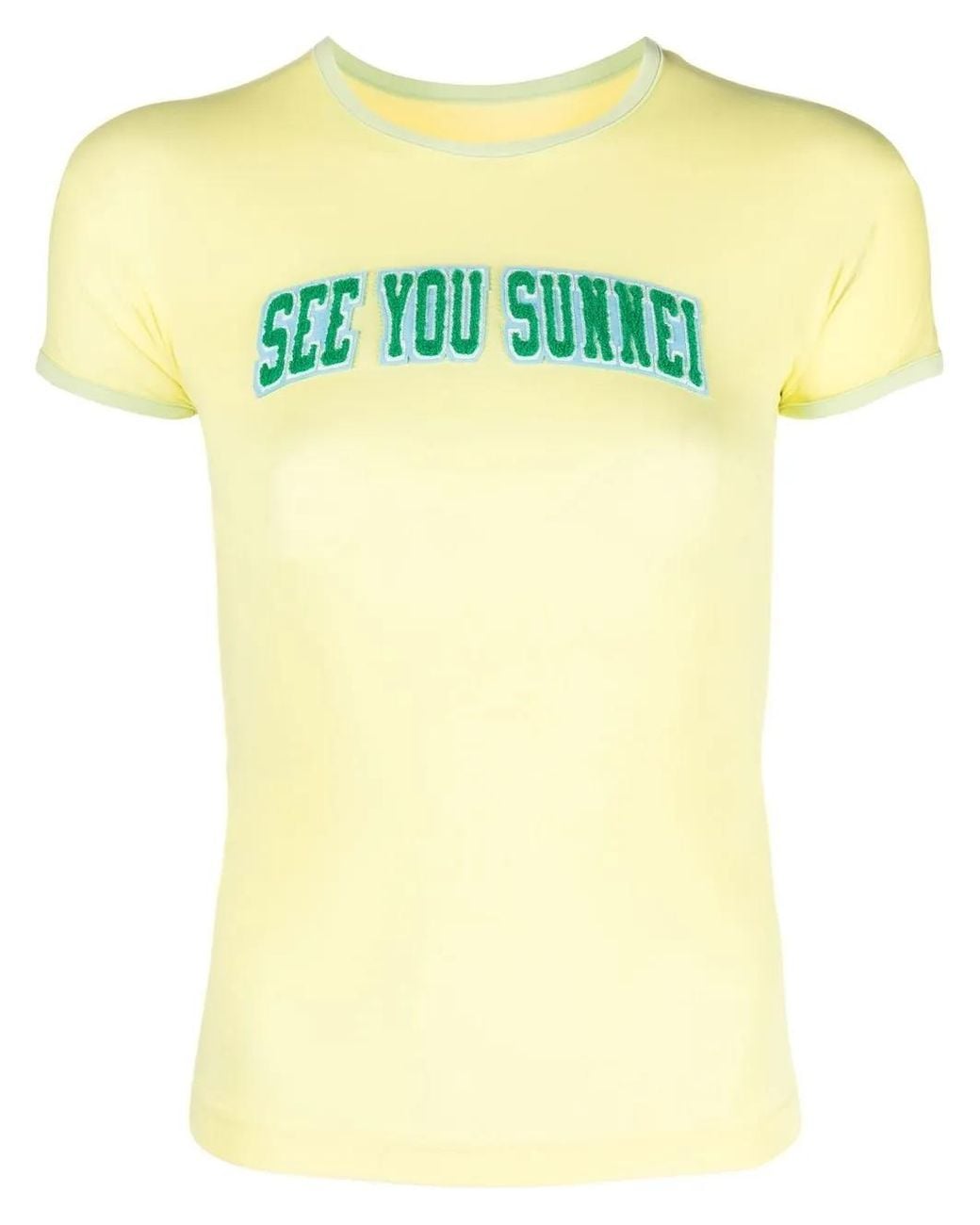 Sunnei Yellow Appliqué Fleece Slogan T-Shirt