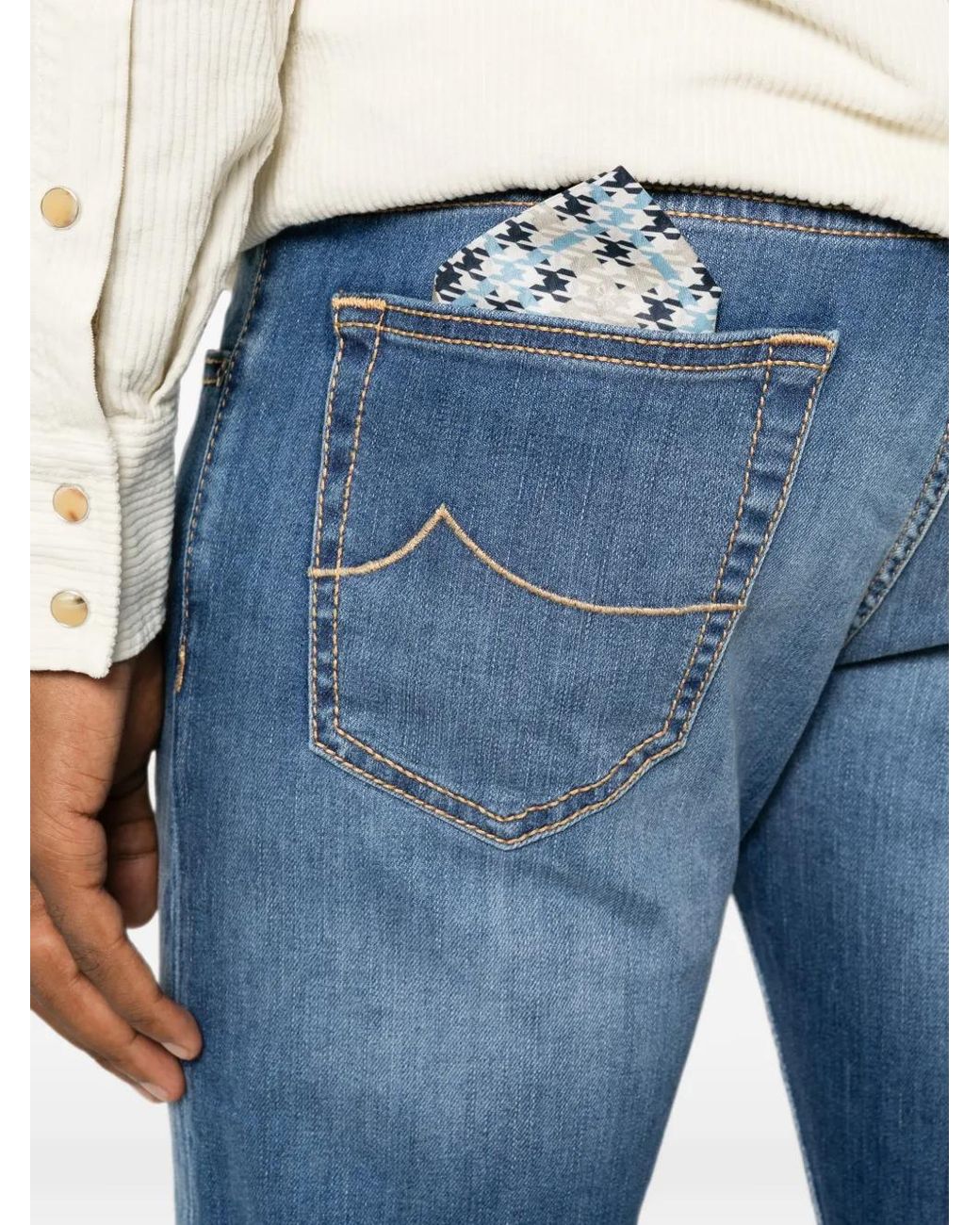Jacob Cohen Blue Faded-Effect Logo-Patch Jeans for men