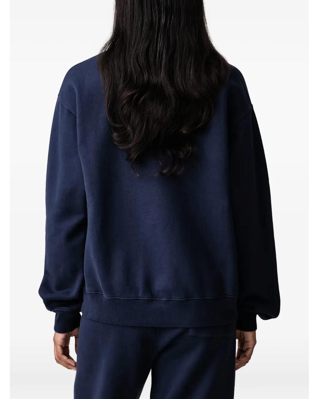 Sporty & Rich Blue Emmet Serif Logo-Print Sweater