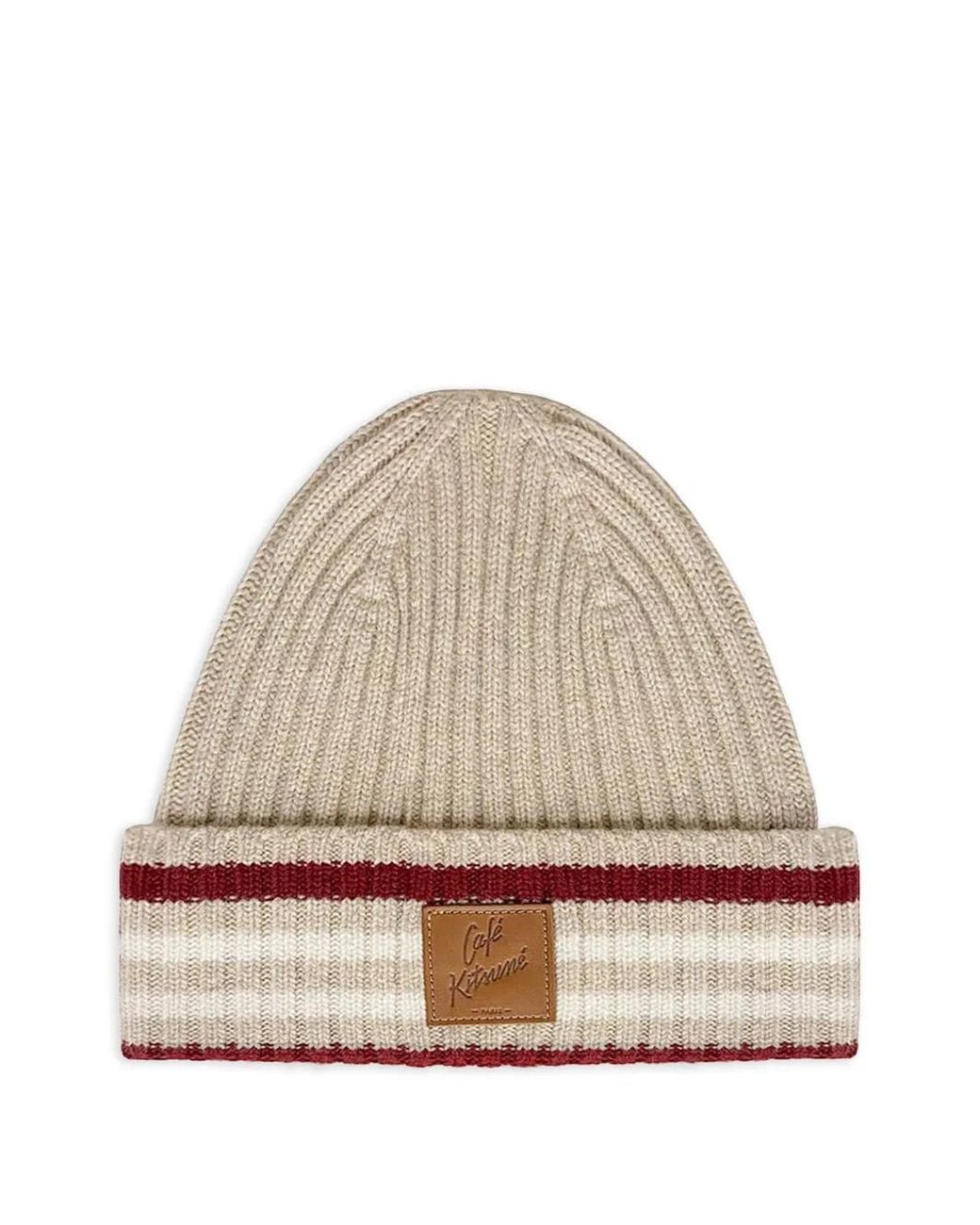 Café Kitsuné Natural Logo-Patch Beanie Hat