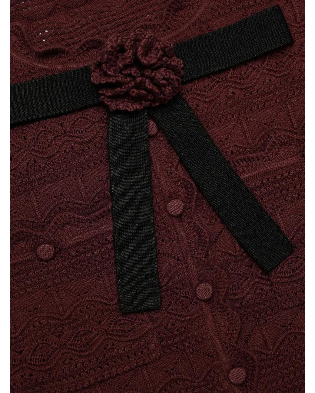 Self-Portrait Purple Bow-Detail Pointelle-Knit Cardigan