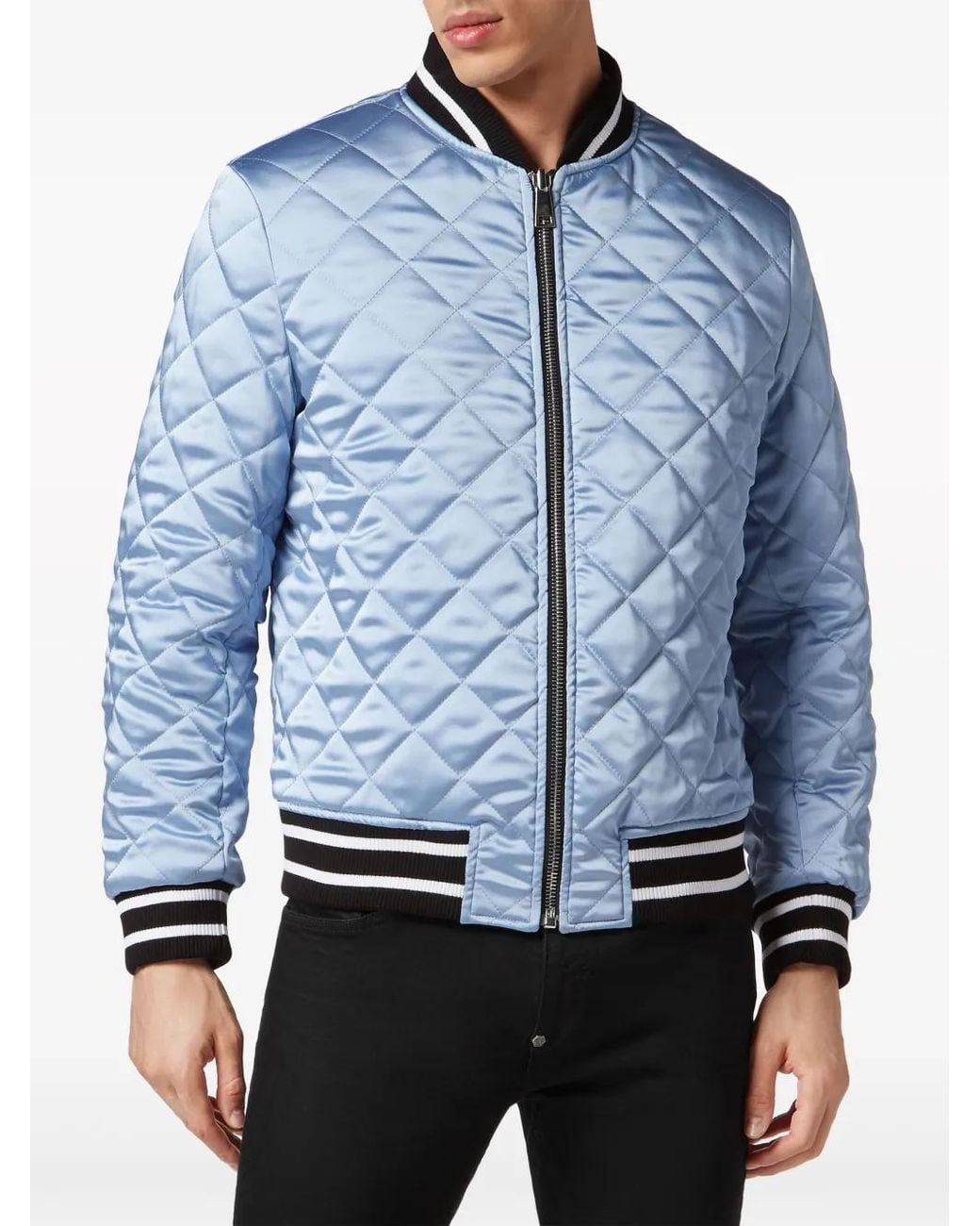 Philipp Plein Black Logo-Print Satin-Finish Reversible Bomber Jacket for men