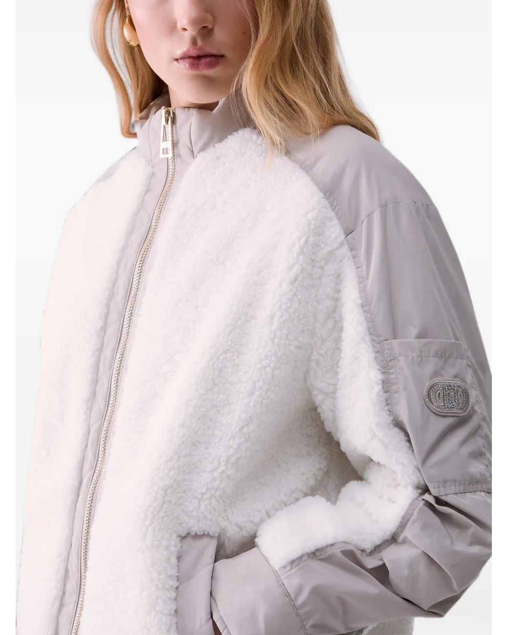 Liu Jo White Oversized Teddy Bomber Jacket