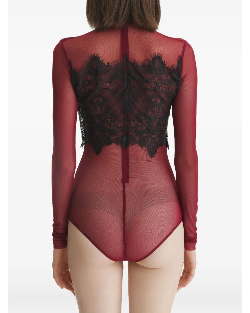 2310 STUDIO Red Lace-Panel Bodysuit