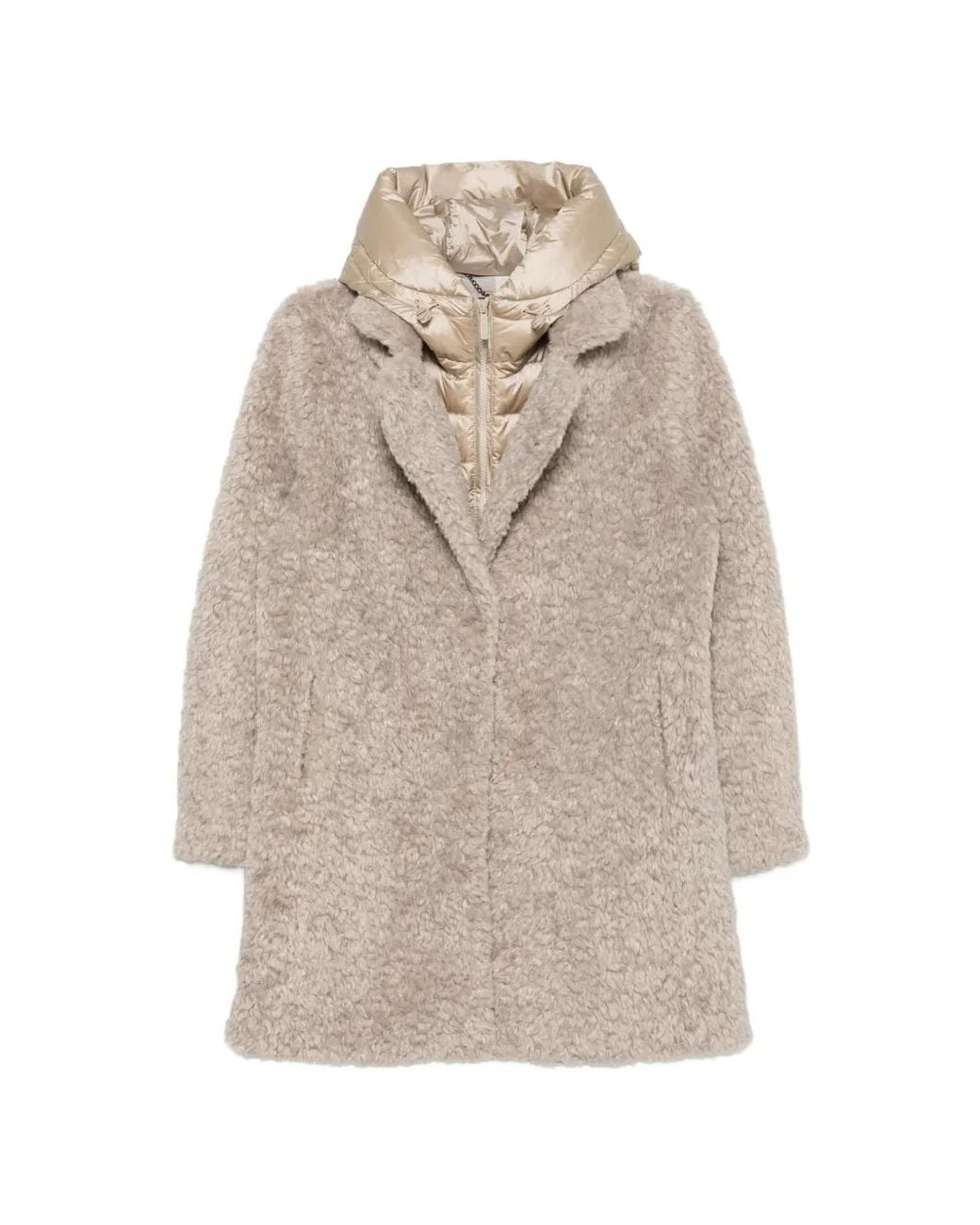 Bomboogie White Hooded Faux-Shearling Coat