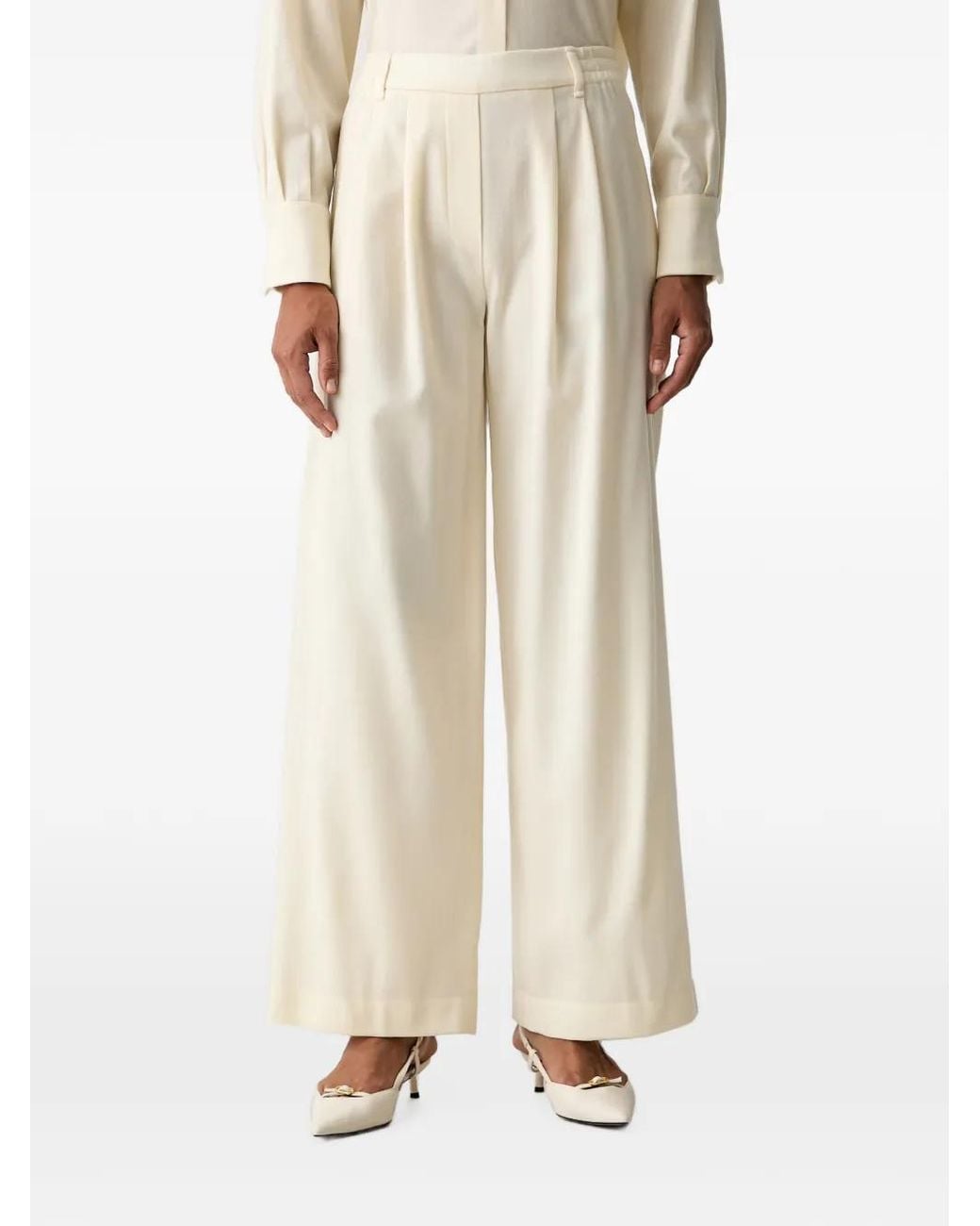 Ermanno Scervino Natural Pleated Wide-Leg Trousers