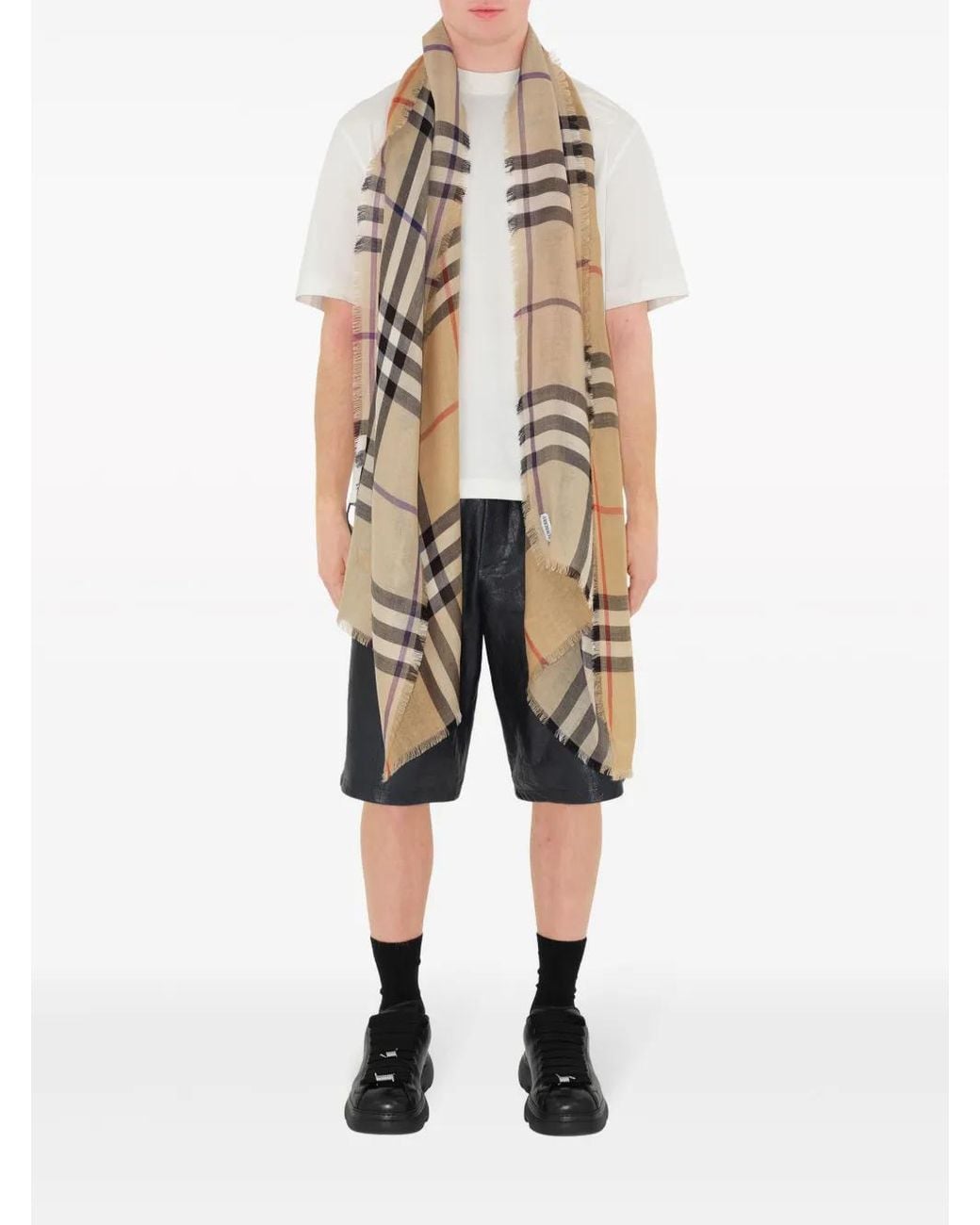 Burberry Multicolor Wendbarer Check Sand Wool Silk Scarf