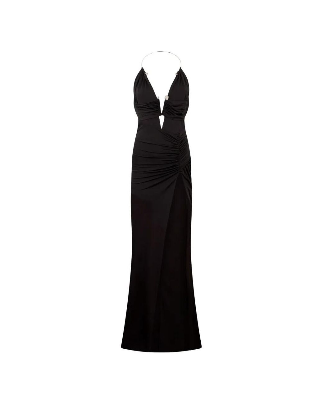 Philipp Plein Black Robe Longue Brillante Skull Piercing