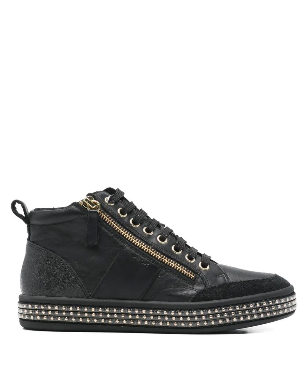 Geox Black Leelu Zip-Up Embellished Sneakers