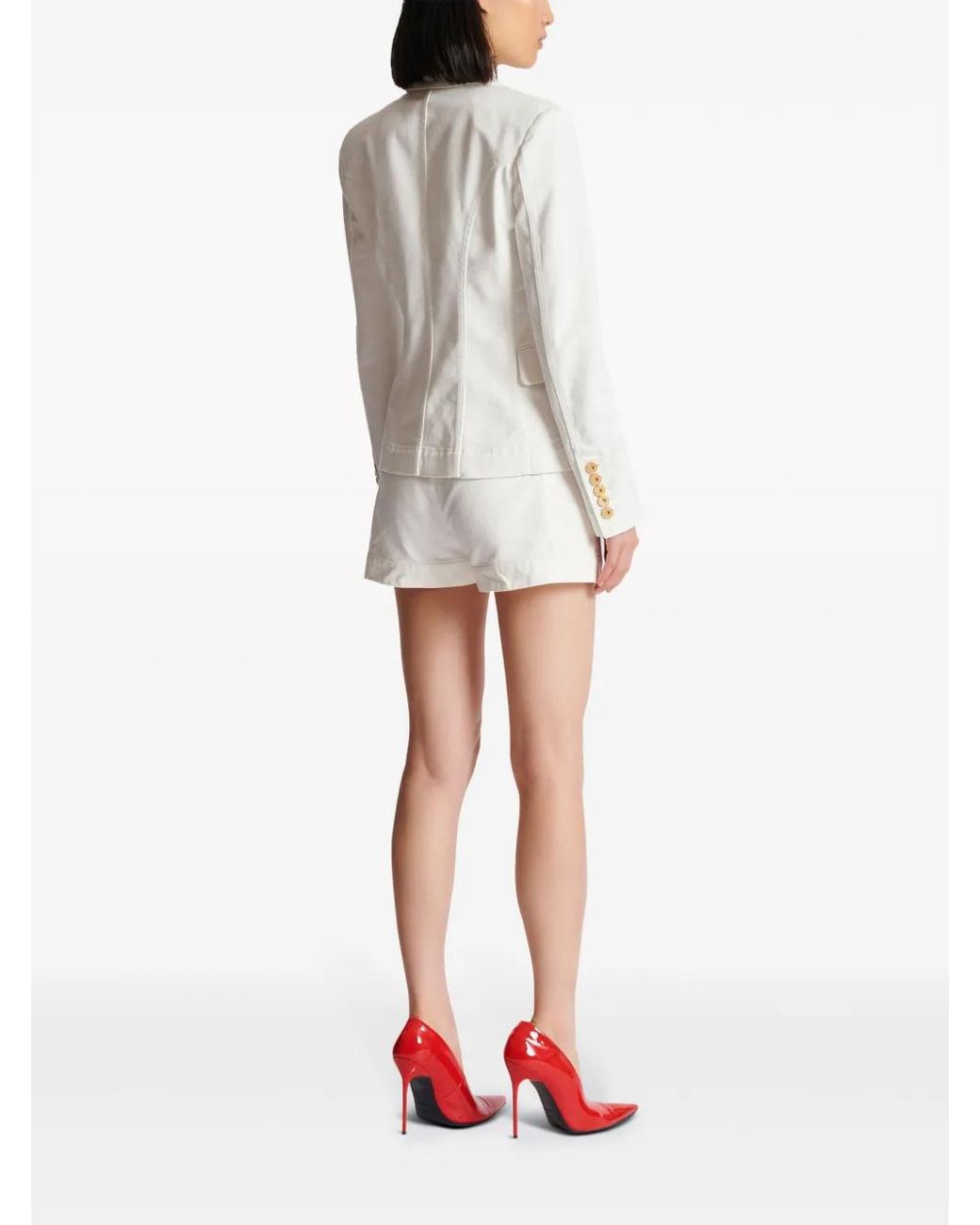 Balmain Double Breasted Tweed Blazer Met Logo -knoppen in het White