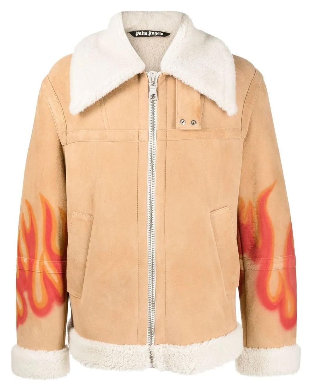 Palm Angels Orange Flames Sherpa Trucker Jacket for men