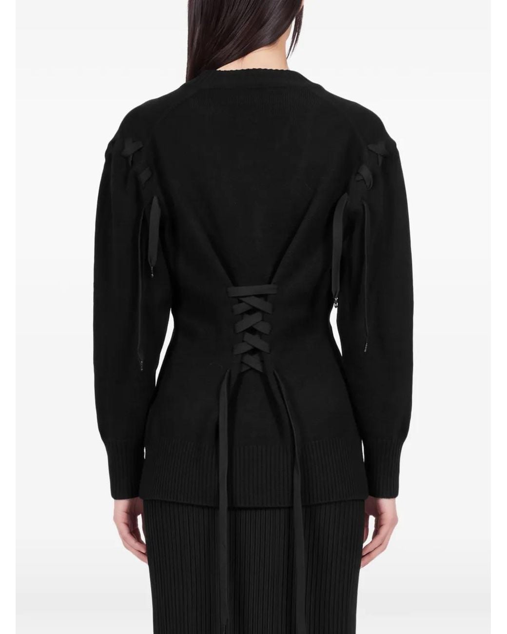 Simone Rocha Black Lace-Up V-Neck Cardigan