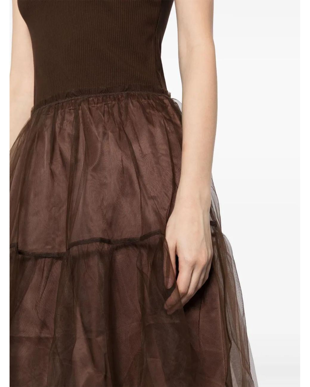 JNBY Brown Tulle-Inserts Midi Dress