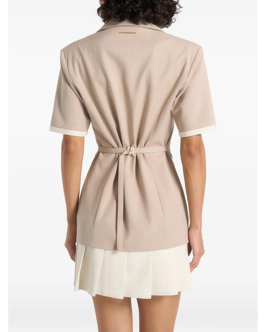 Manière De Voir Natural Baya Tailored Cinch-Waist Pleated Blazer Dress