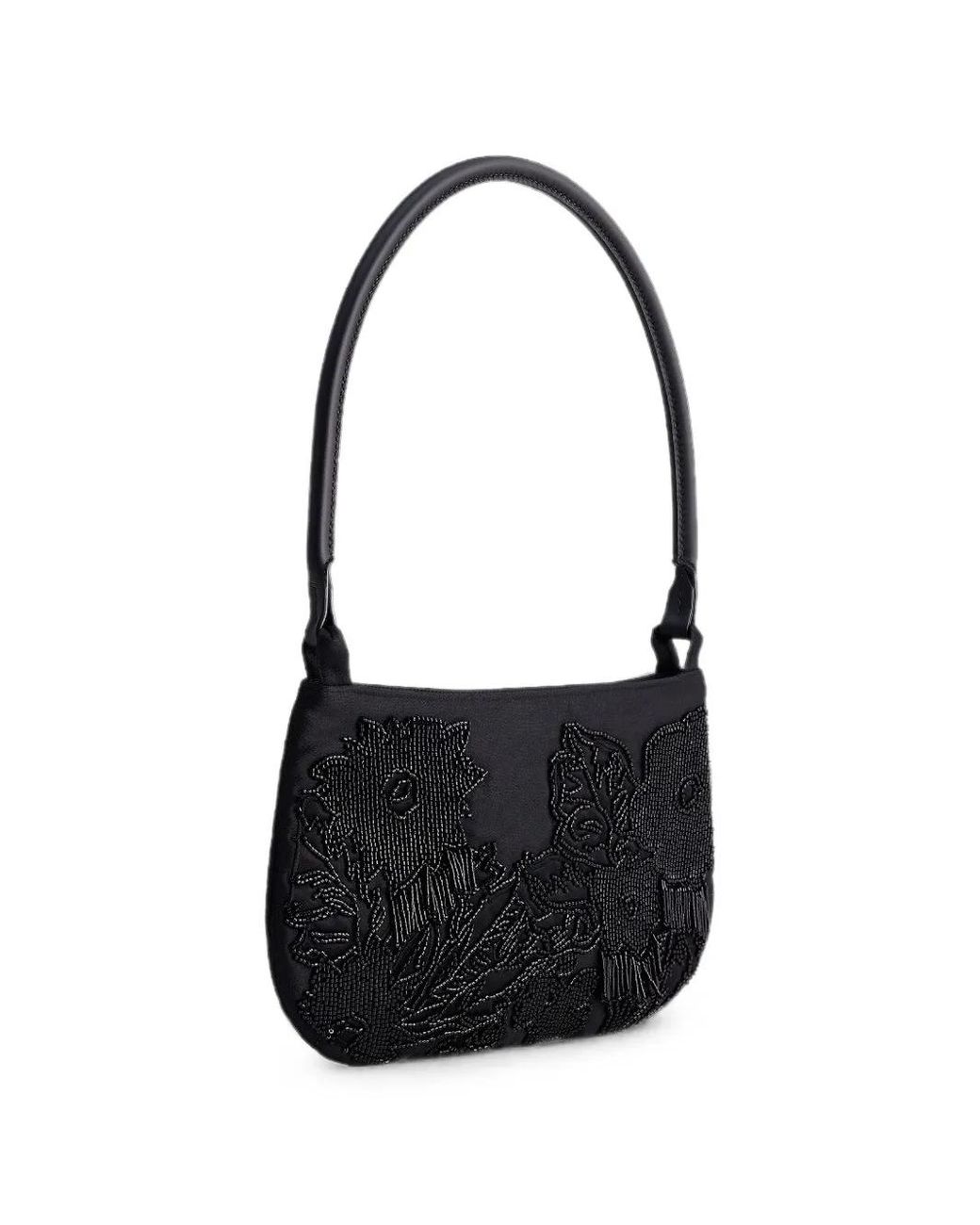 Shanghai Tang Black Sac Porté Épaule Lune À Ornements De Perles