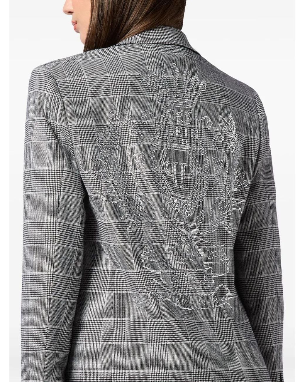 Philipp Plein Gray Boyfriend Fit Blazer Prince Of Wales Crest