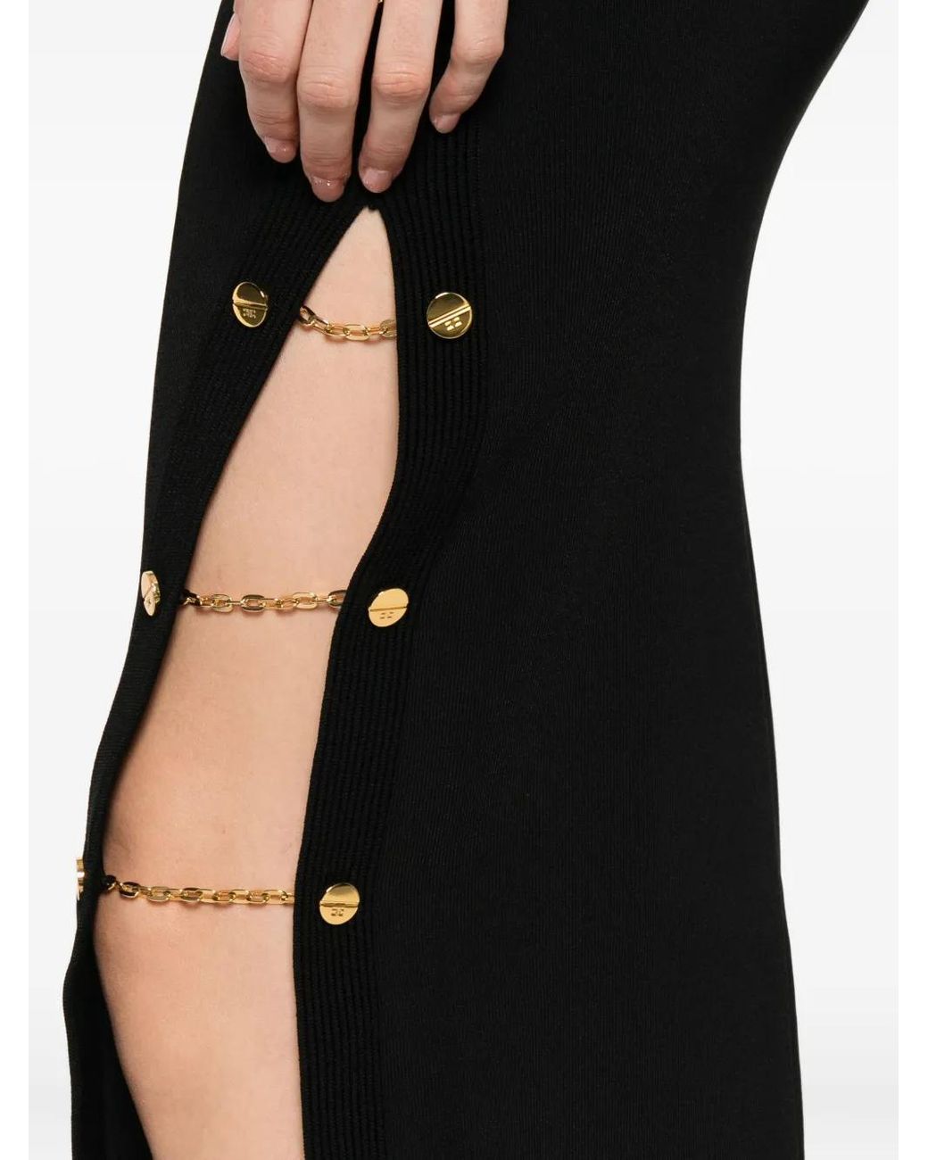 Elisabetta Franchi Black Chain-Embellished Ribbed Dress