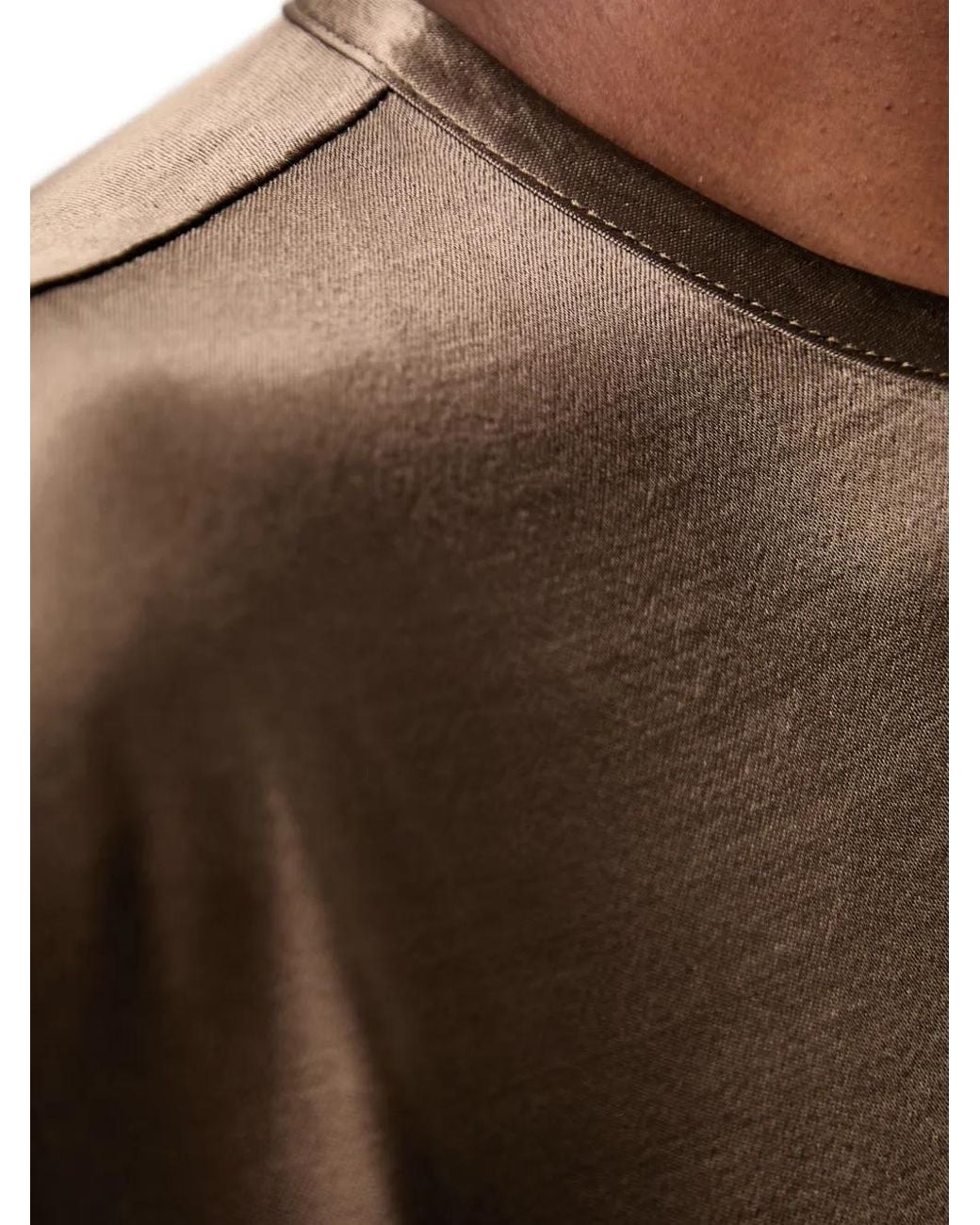 Sisley Brown Satin-Finish Short-Sleeve Blouse