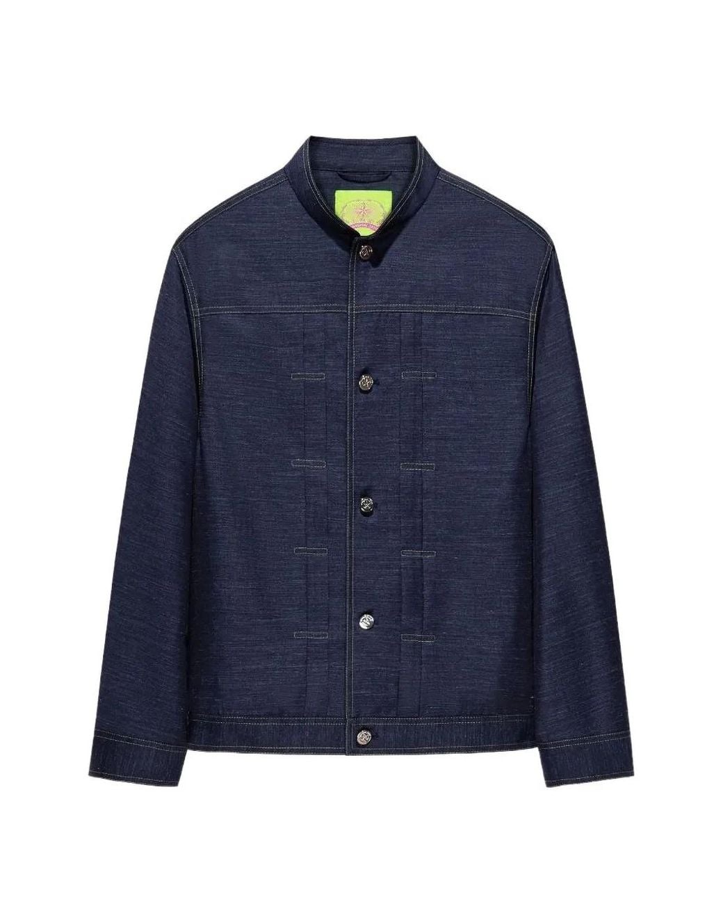Shanghai Tang Blue Button-Up Denim Jacket for men