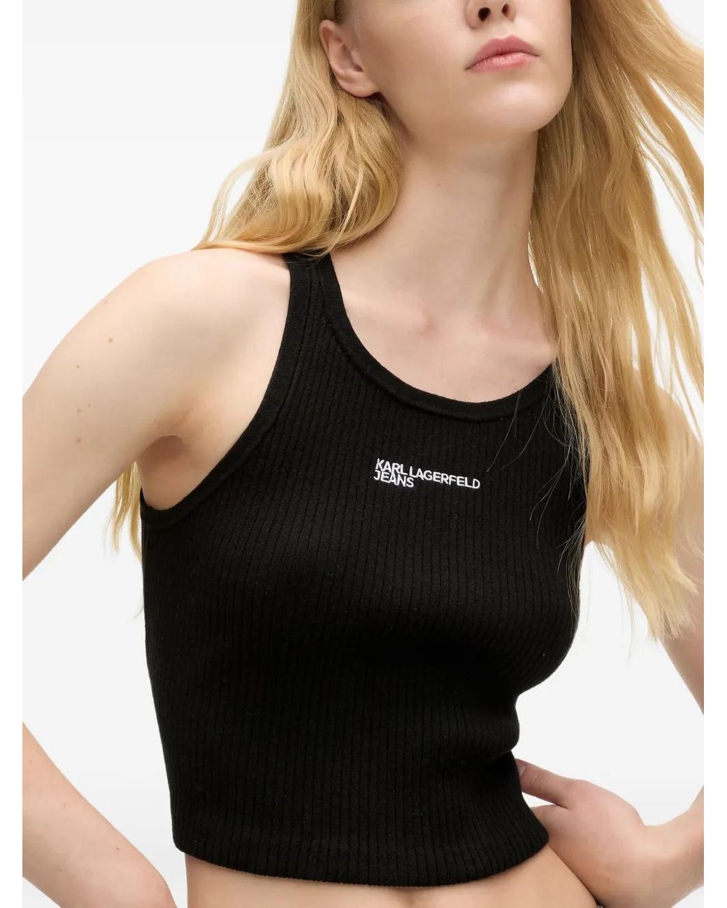 Karl Lagerfeld Black Ribbed Tank Top