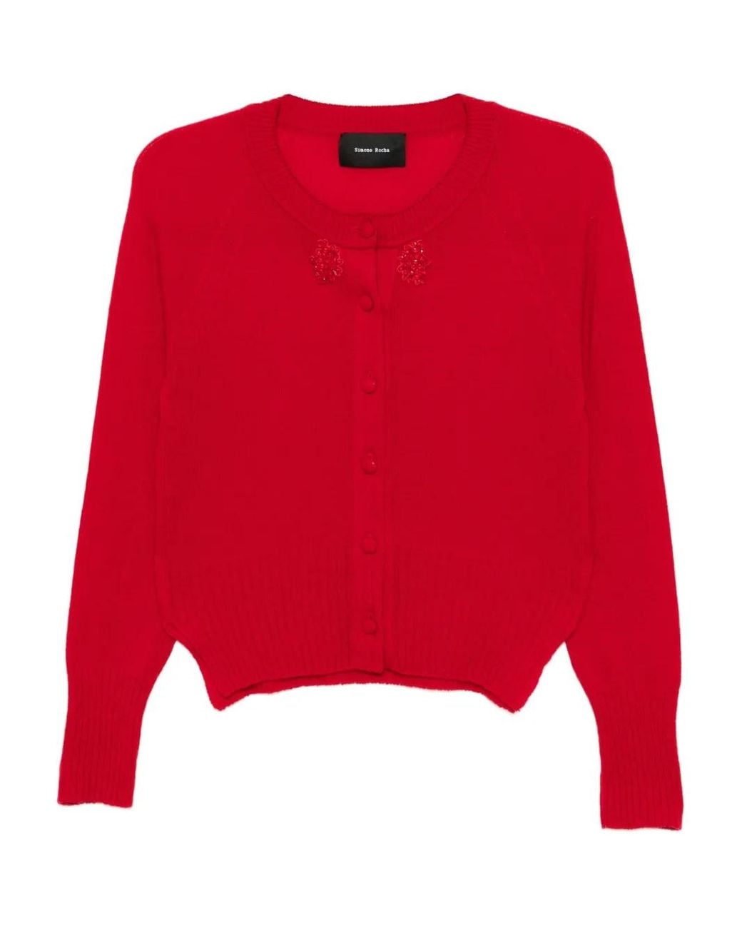 Simone Rocha Red Embellished Cashmere Cardigan