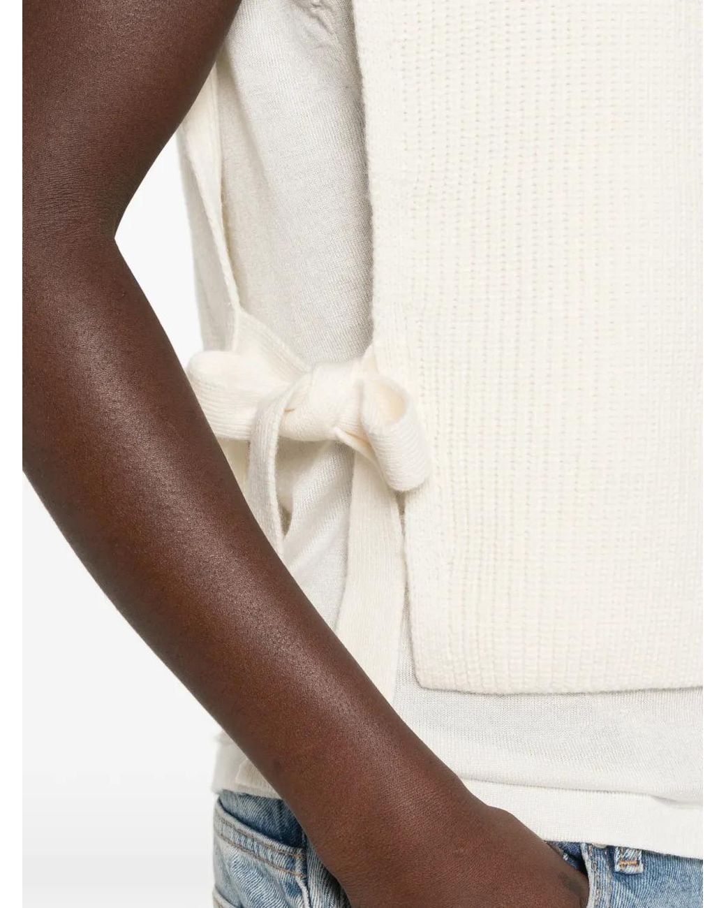 Maje White Débardeur En Maille Côtelée À Fermeture Nouée