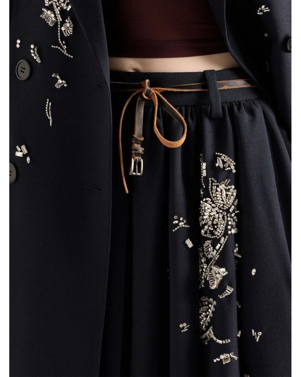 Prada Blue Pleated Embellished Midi Skirt