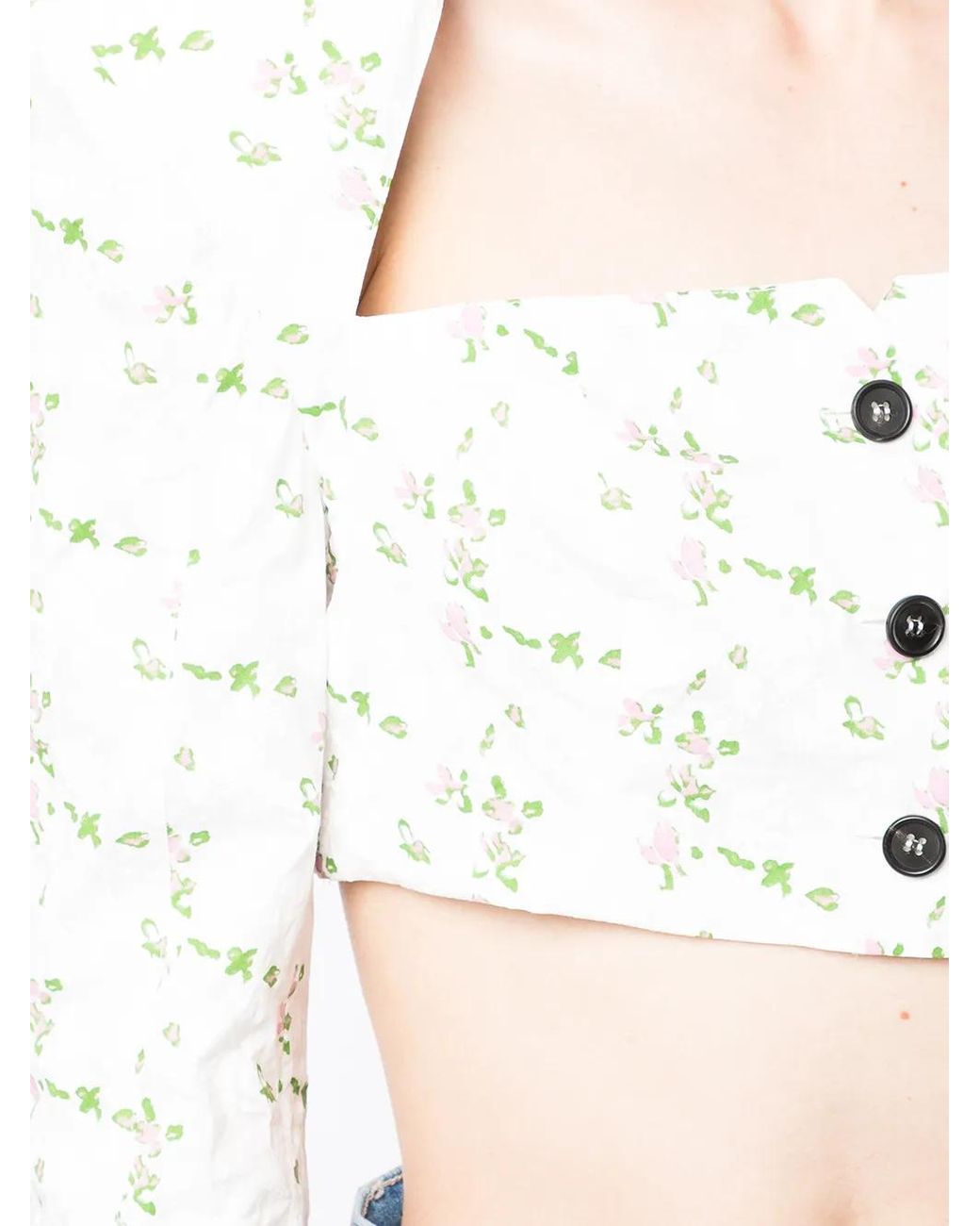 Philosophy Di Lorenzo Serafini White Cropped Floral-Print Blouse