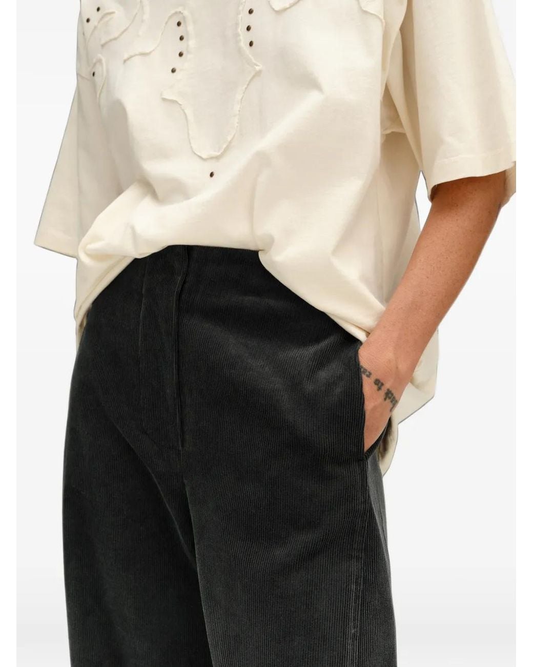 Bimba Y Lola Gray Dark- Corduroy Barrel-Leg Trousers
