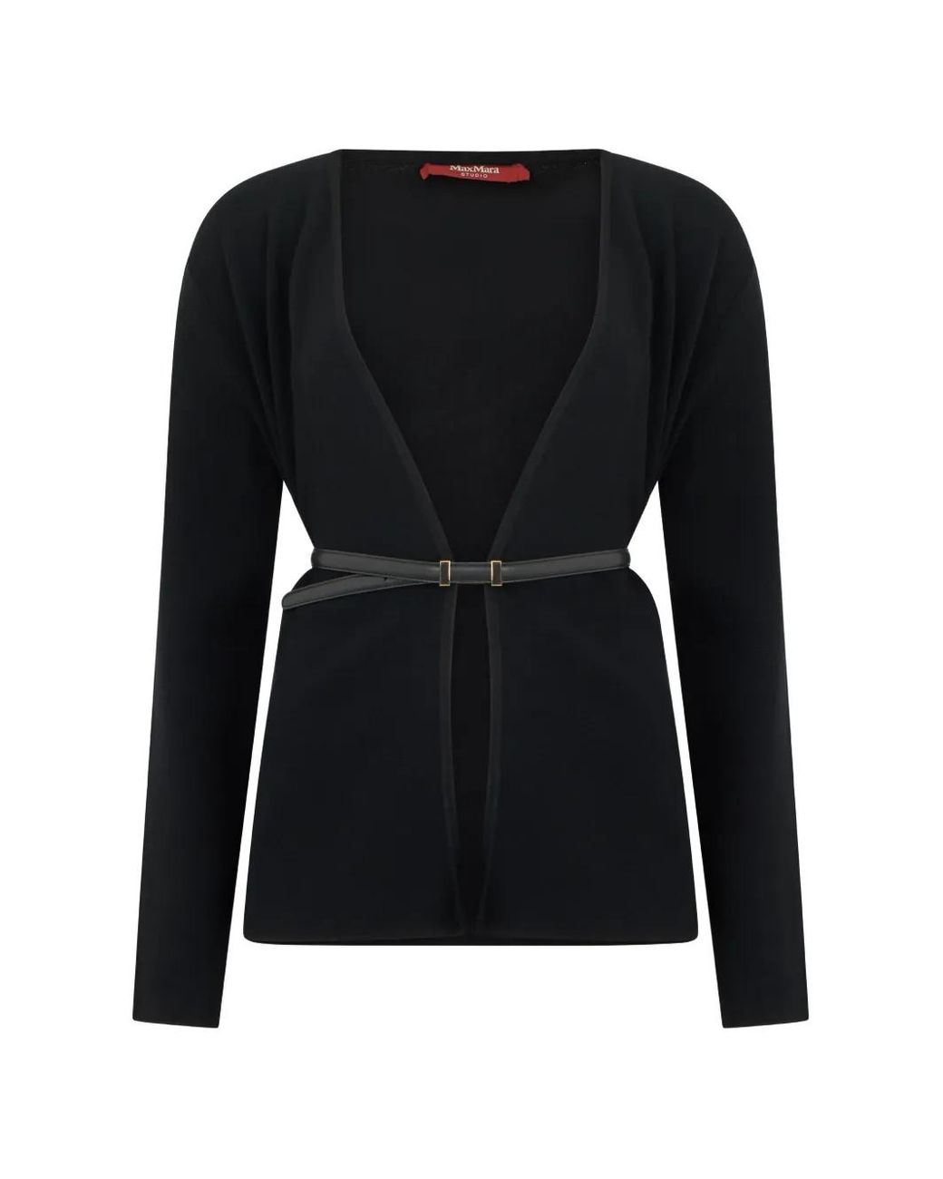 Max Mara Black Belted Open-Front Cardigan