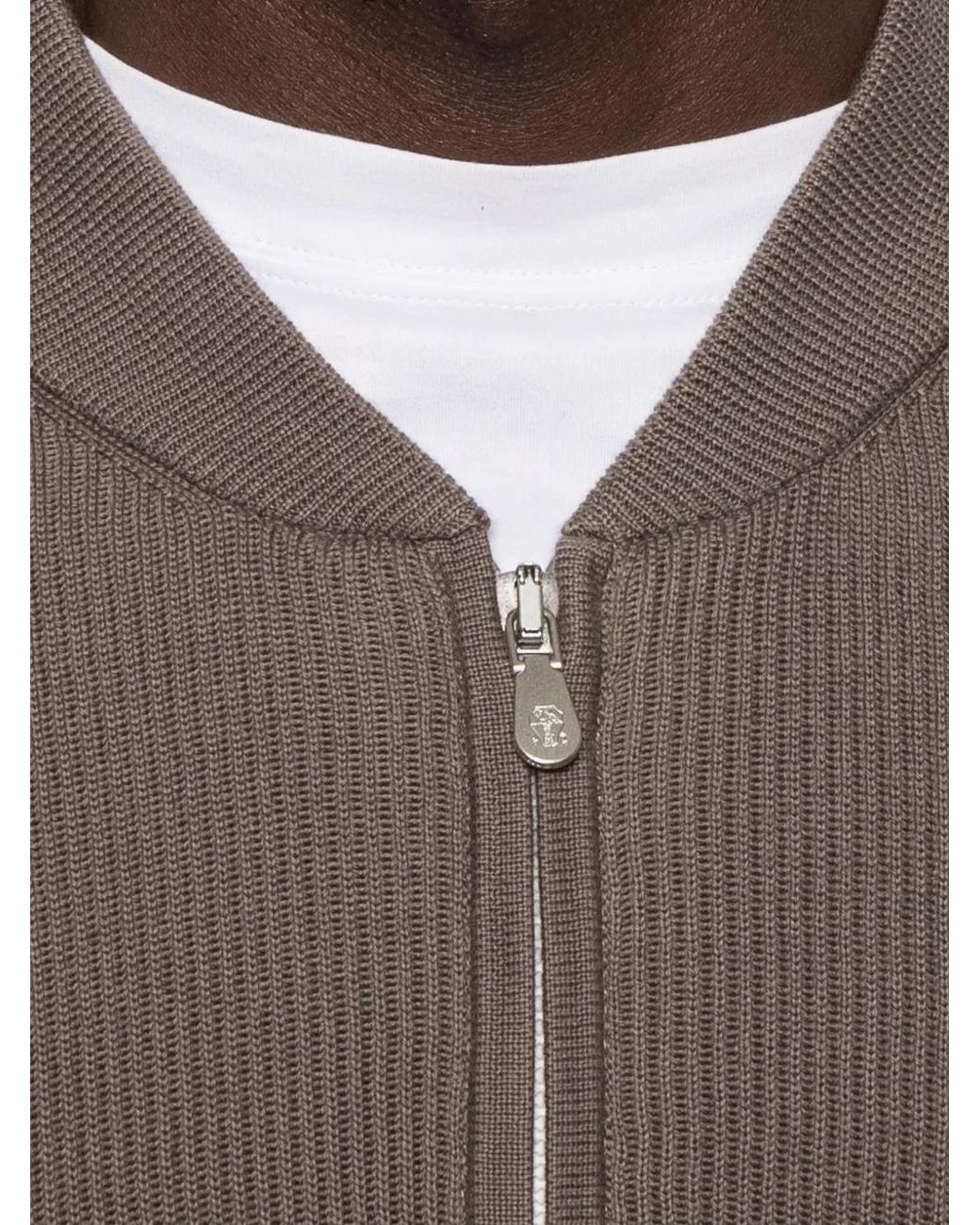 Brunello Cucinelli Gray Ribbed Cardigan With Zip Closure for men