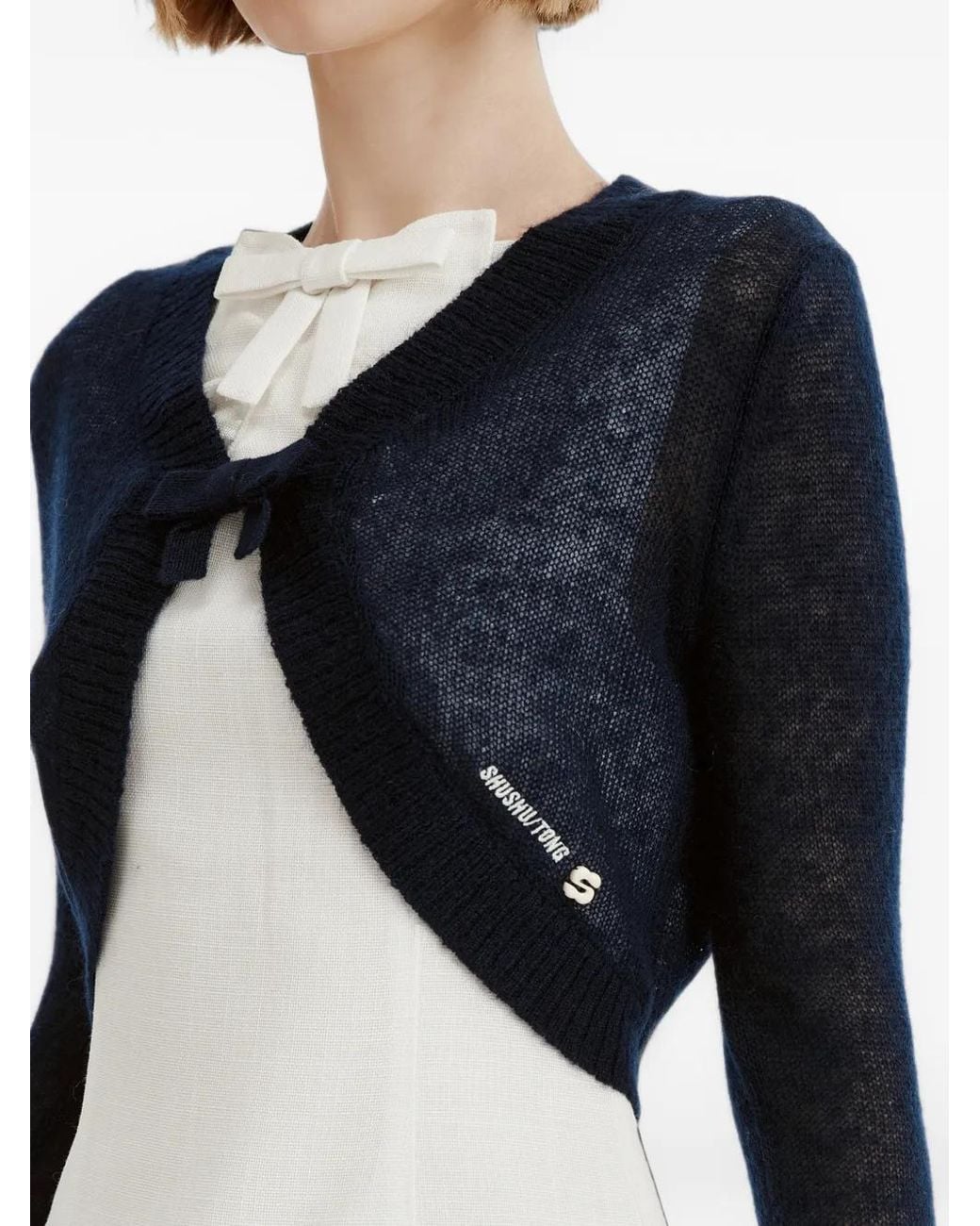 ShuShu/Tong Blue Bow-Detail Cropped Cardigan