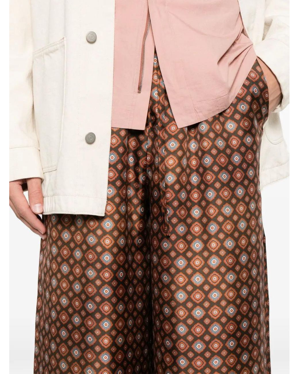 Pierre Louis Mascia Brown Geometric-Print Silk Trousers