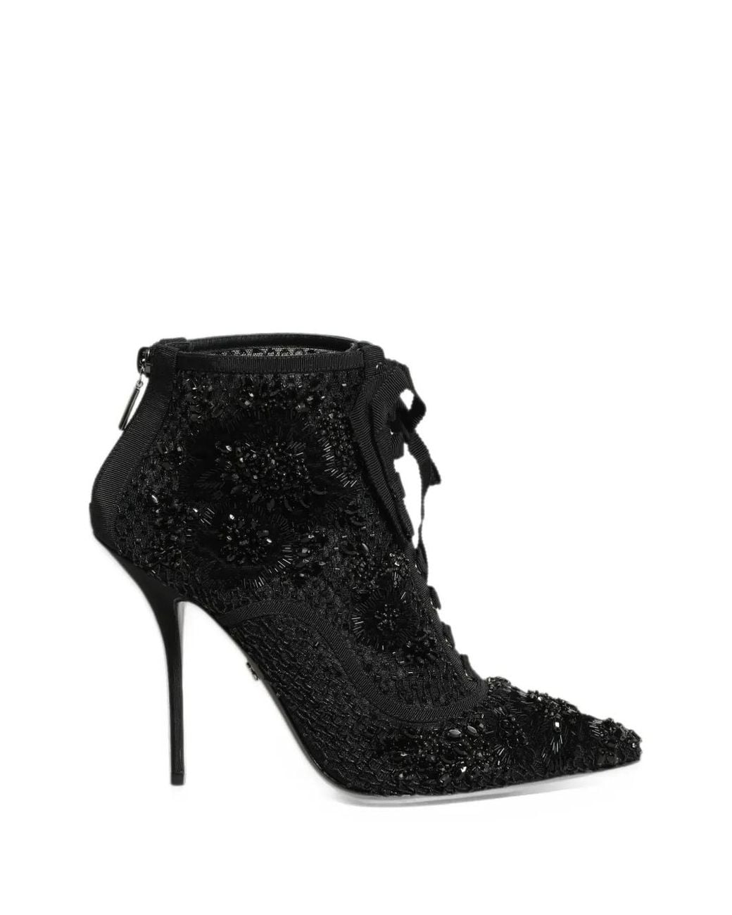 Dolce & Gabbana Black Embellished Mesh Ankle Boots
