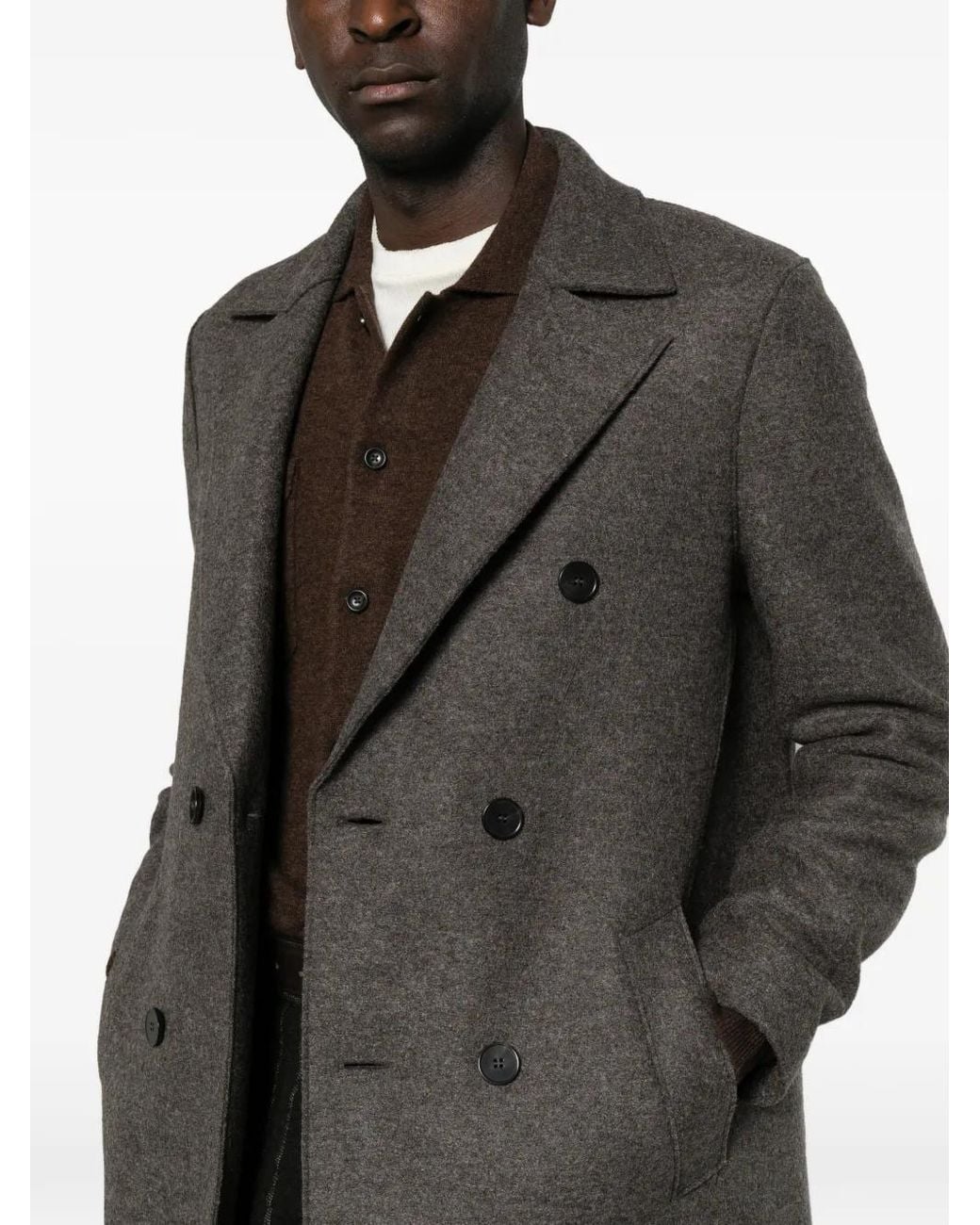 Harris Wharf London Gray Double-Breasted Wool Coat for men