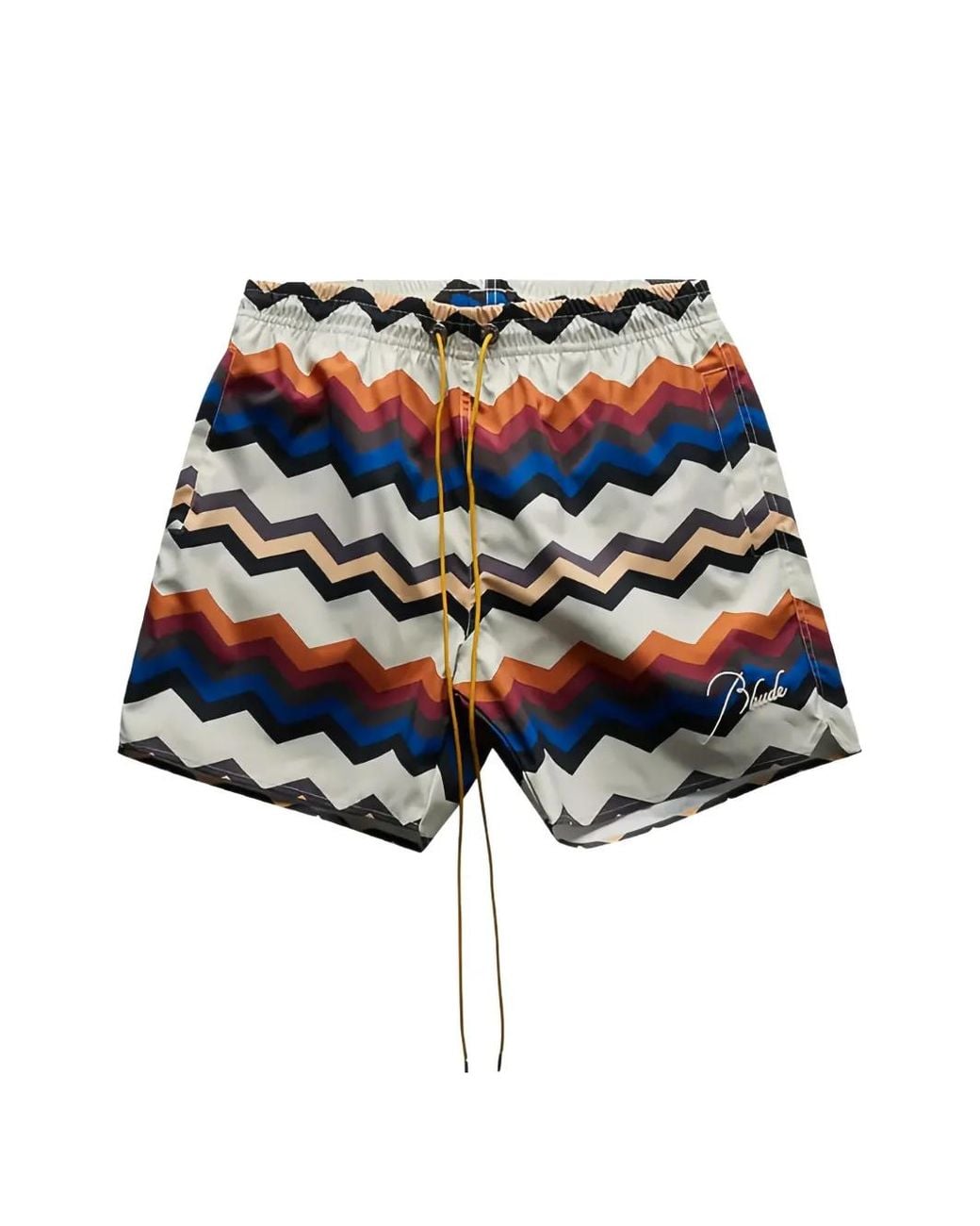 Rhude Blue Zig-Zag-Pattern Swim Shorts for men