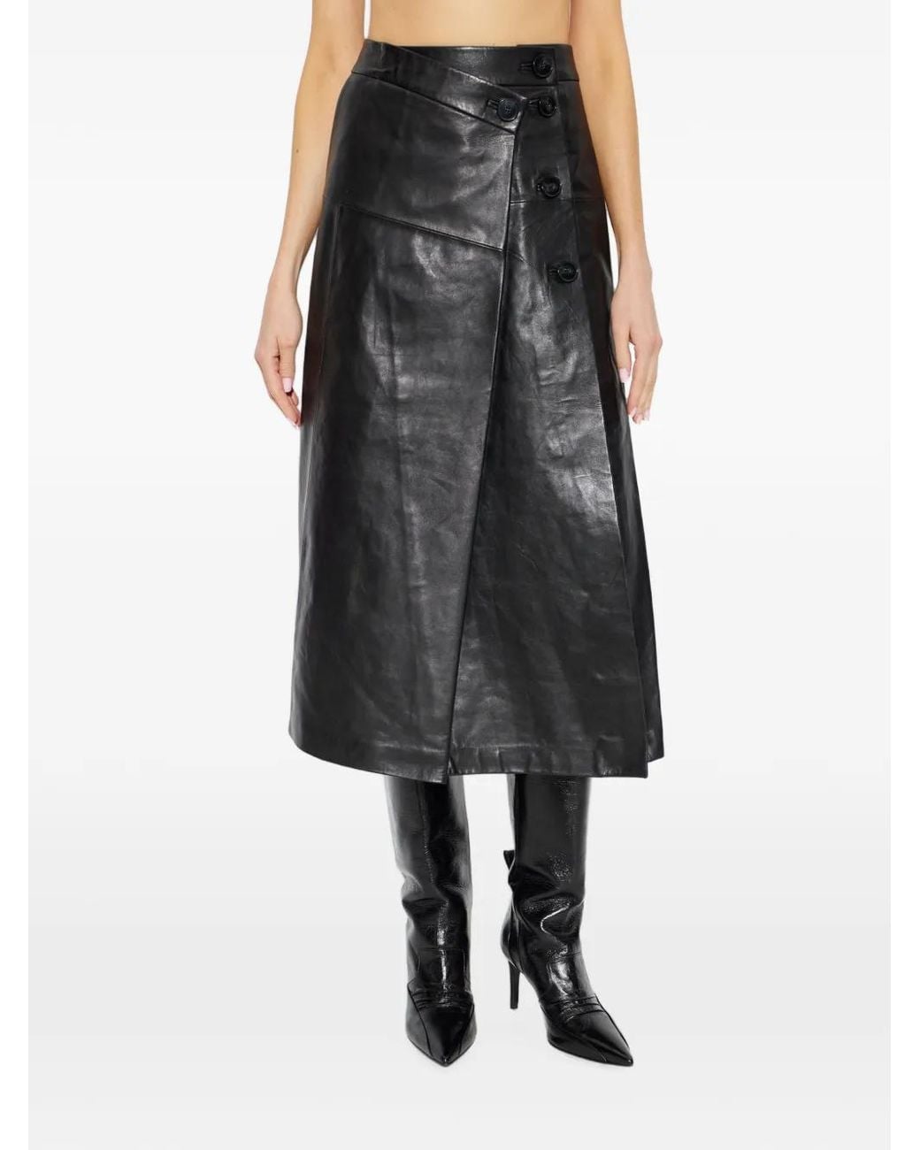 IRO Black Rimera Button-Fastening Wrap Midi Skirt