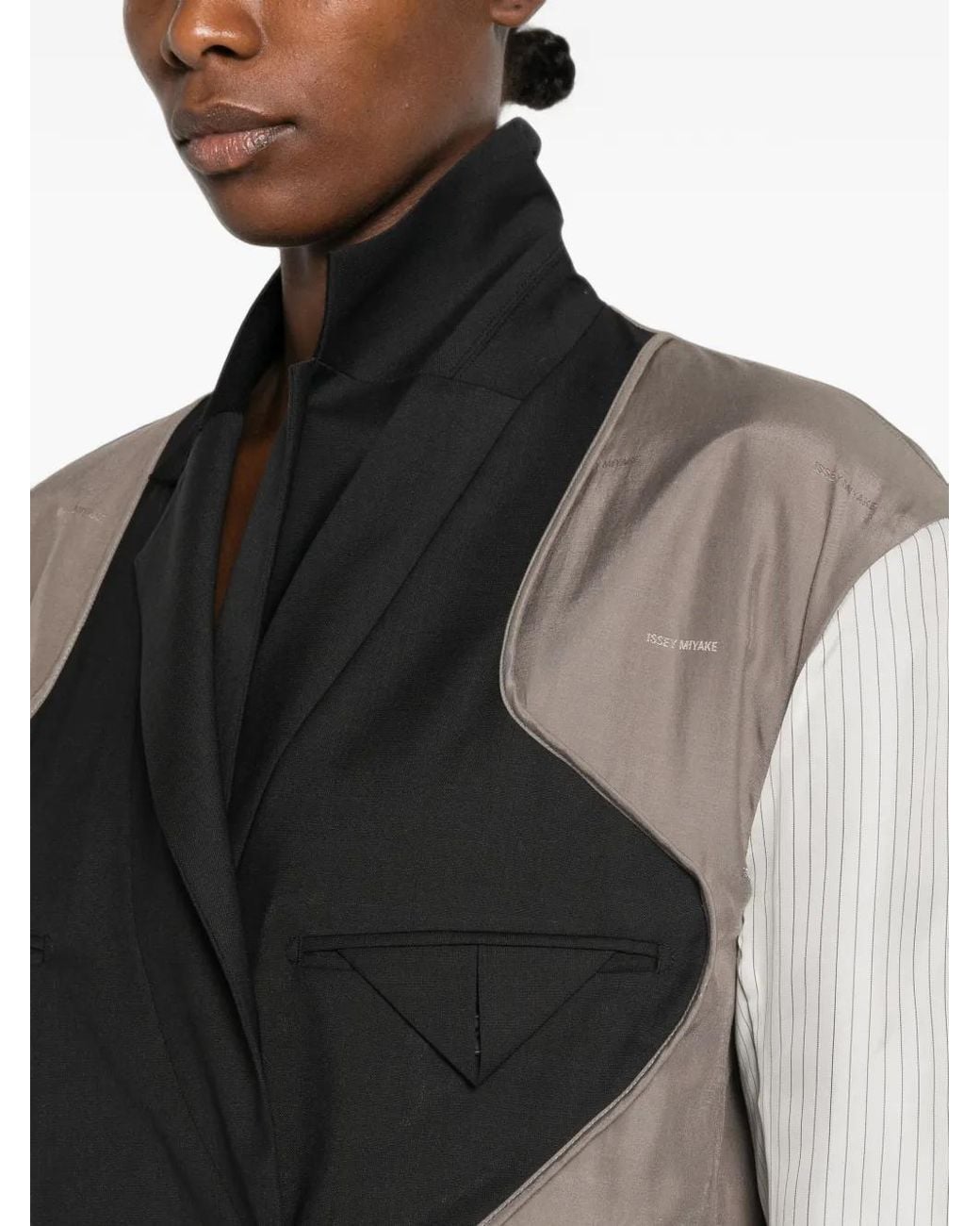 Issey Miyake Black Panelled Double-Breasted Jacket