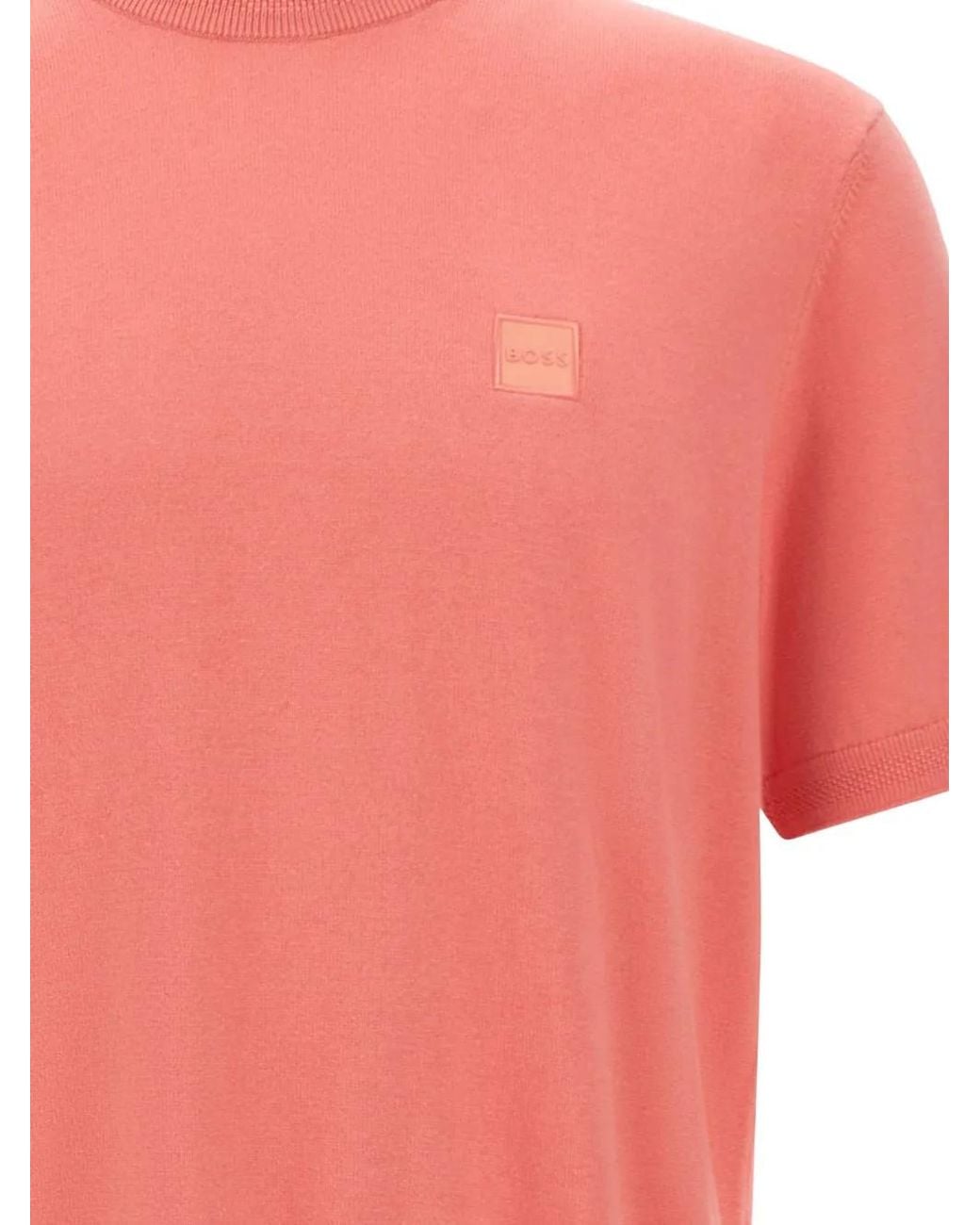 Boss Pink Logo-Patch Short-Sleeve Sweater for men