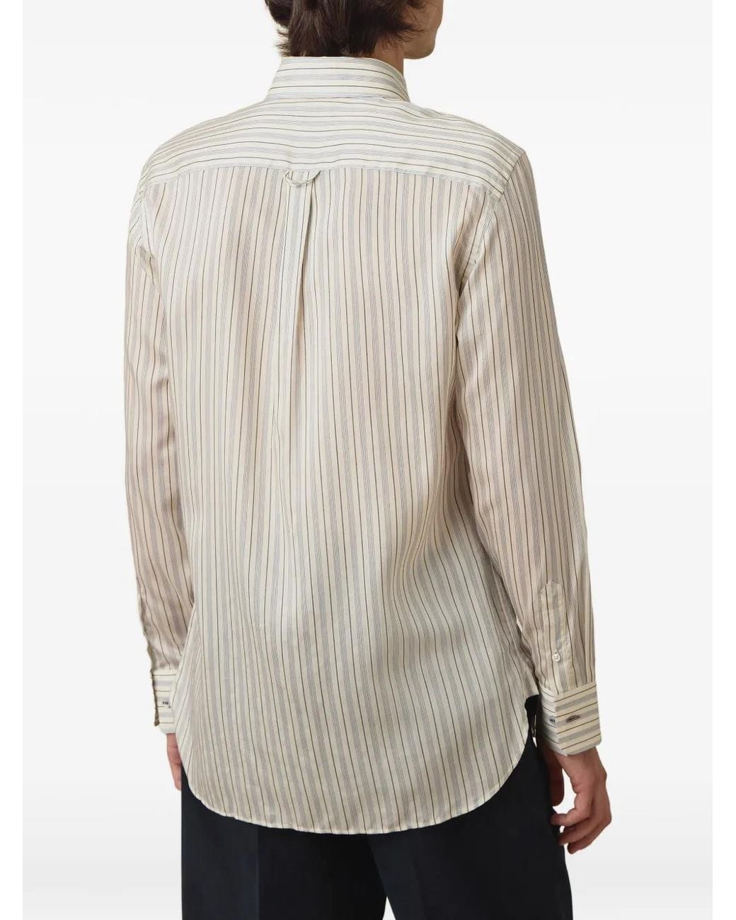 Paul Smith White Regular-Fit Ecru And Stripe Lyocell-Silk Shirt for men
