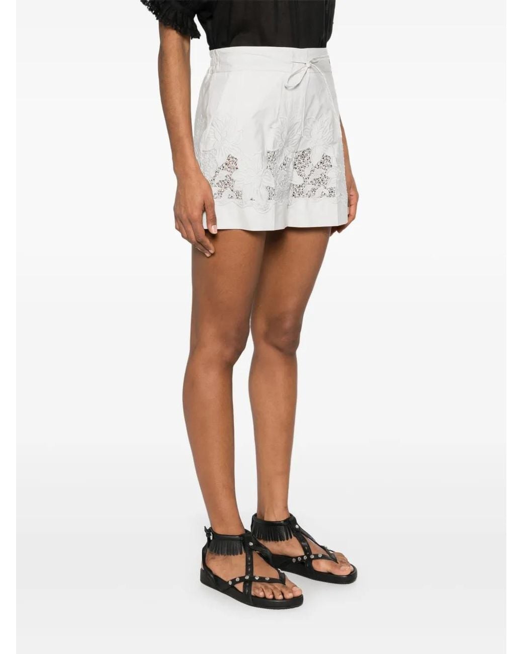 P.A.R.O.S.H. White Cotton Shorts With Floral Embroidery