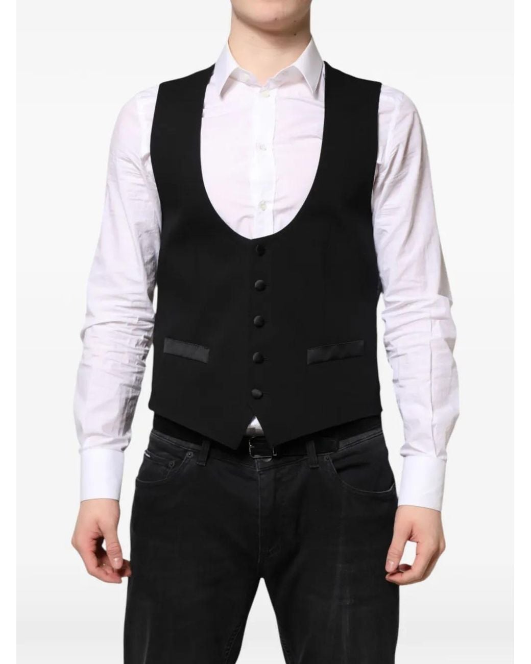 Dolce & Gabbana Black U-Neck Button-Up Waistcoat for men