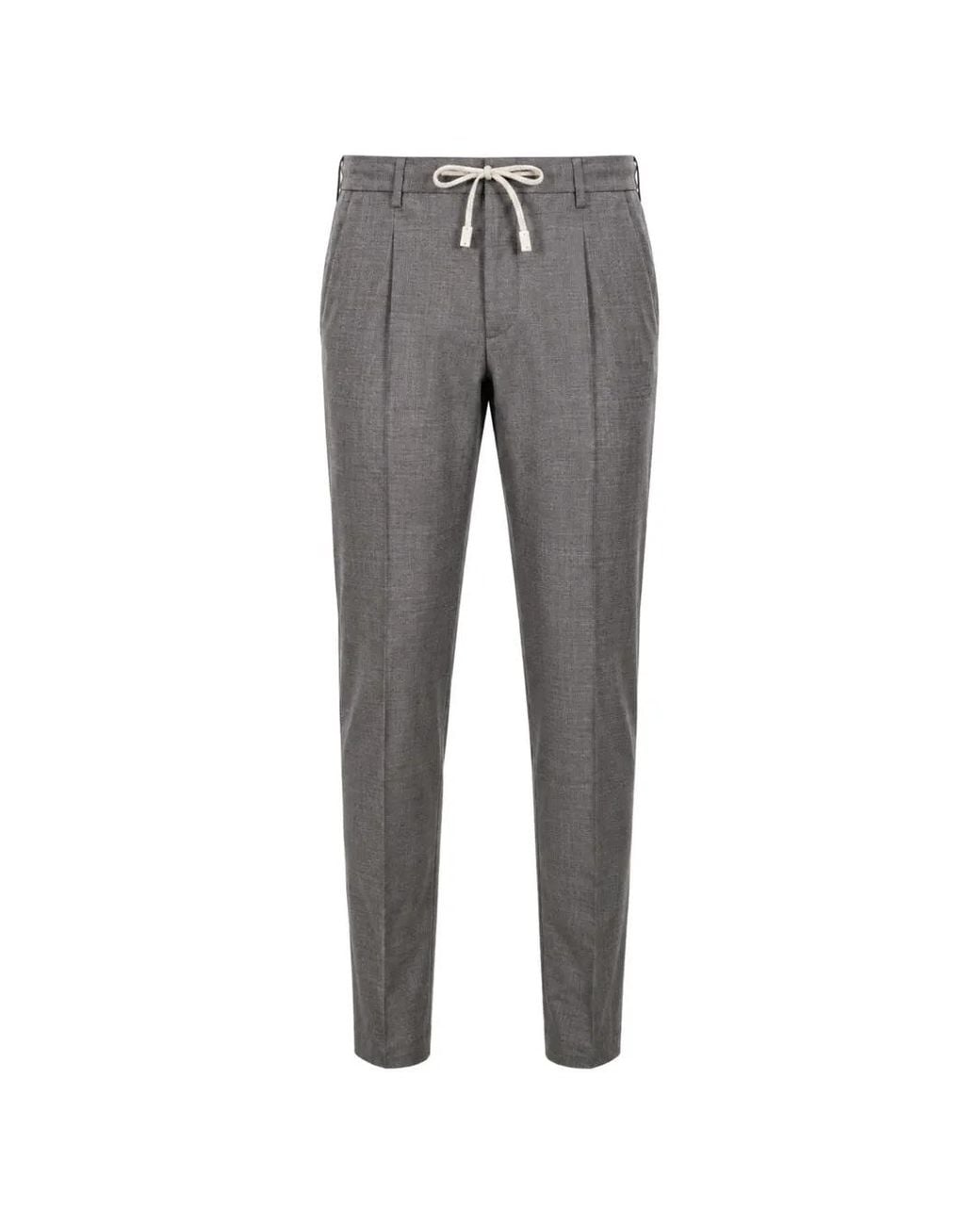 Eleventy Gray Drawstring Pleated Trousers for men